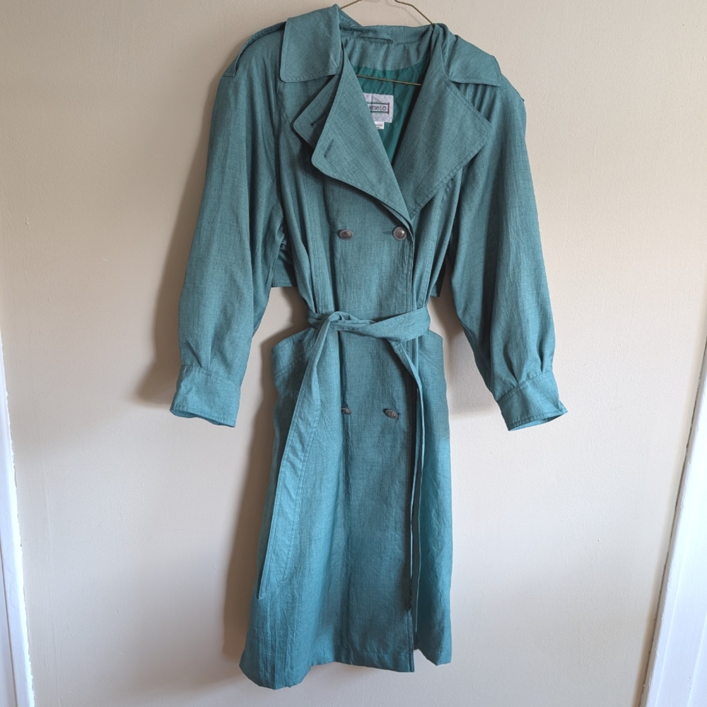 Vintage Via Veneto Green/Teal Trench Coat With Belt Size 6